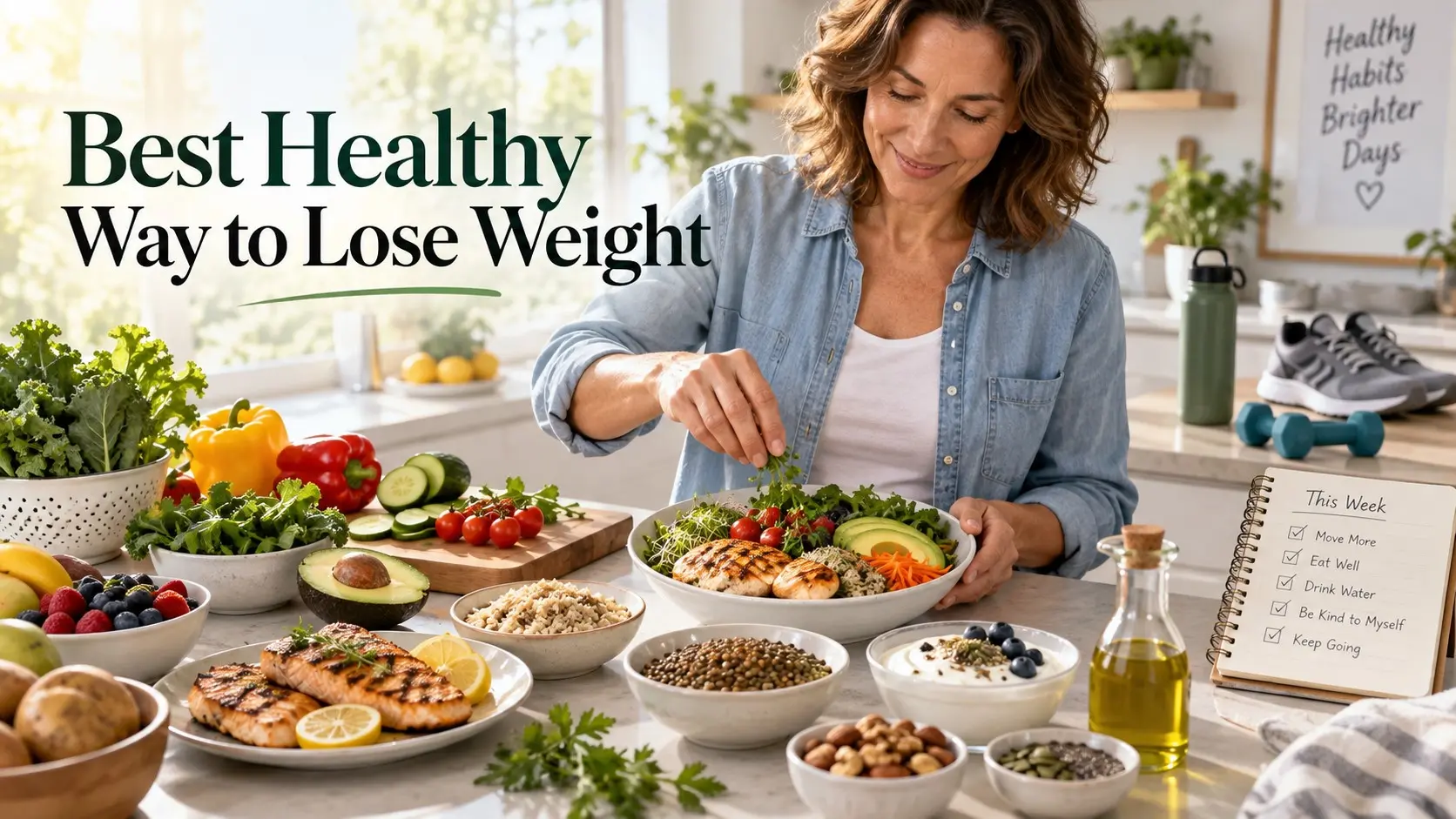 Best Healthy Way to Lose Weight with balanced meals walking strength training water sleep and sustainable healthy habits