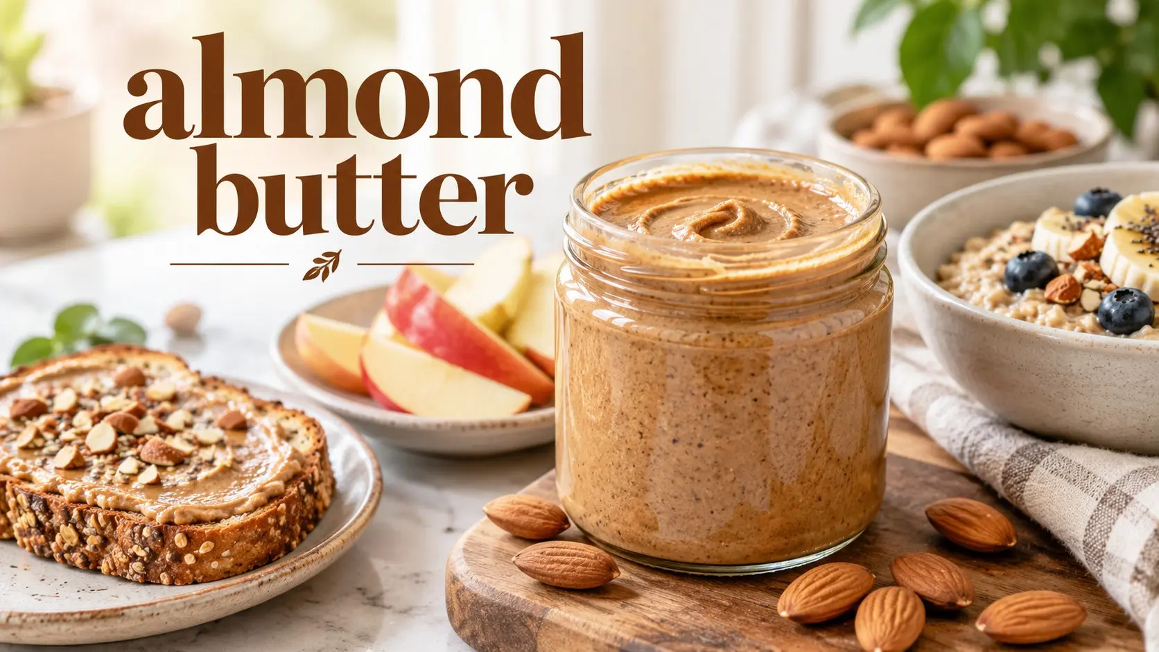 Almond butter with toast apples oatmeal yogurt smoothie and simple savory meal ideas
