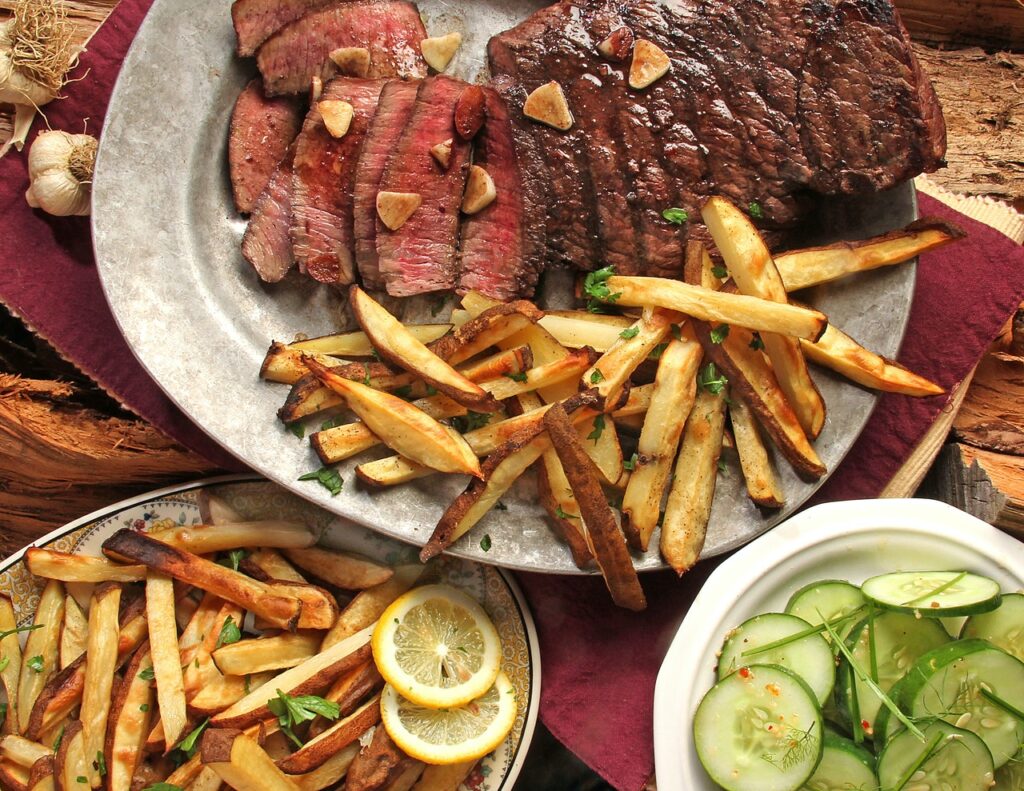 fries with thicker versions with a steak cut