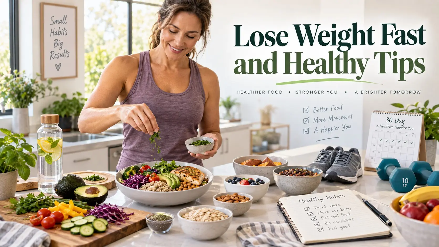 Lose Weight Fast and Healthy Tips with balanced food walking strength training sleep hydration and a sustainable 30 day plan