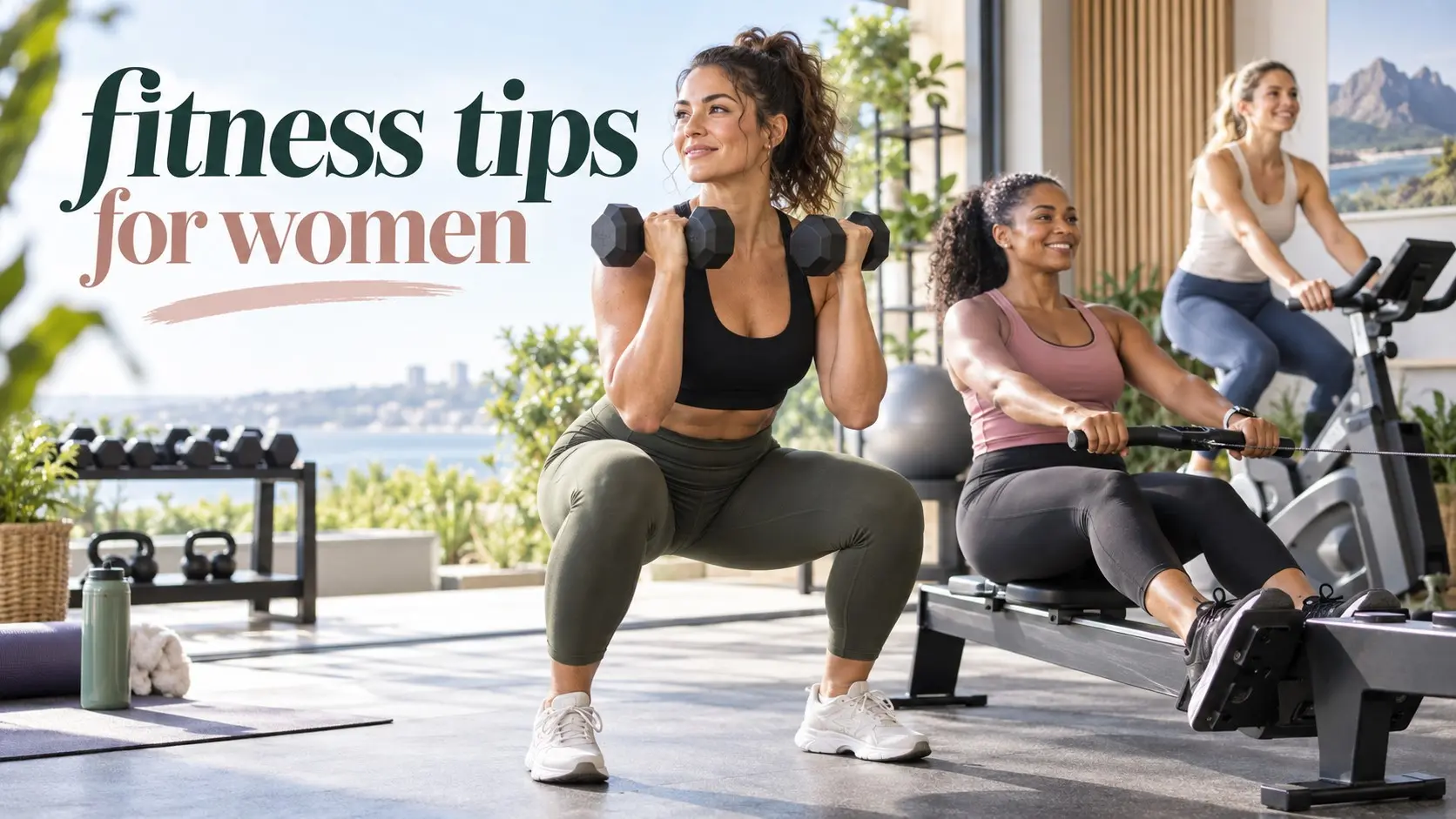 Fitness tips for women with strength training, cardio, walking, and healthy active lifestyle exercises
