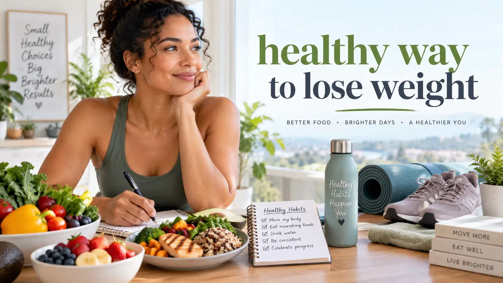 Healthy way to lose weight with balanced meals walking strength training sleep water and simple progress tracking