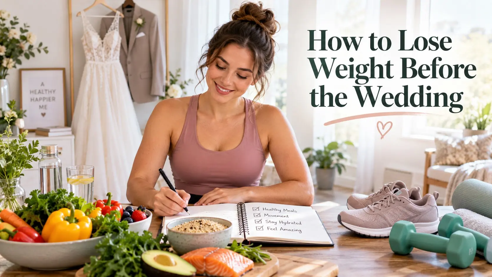 How to lose weight before the wedding with balanced meals, walking, strength training, hydration, sleep, and safe healthy habits