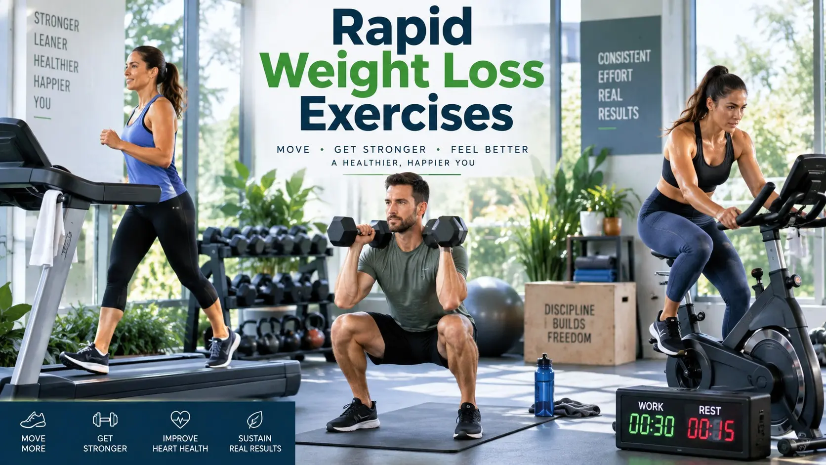 Rapid weight loss exercises including brisk walking, strength training, and interval cardio for safer fat loss and better fitness.