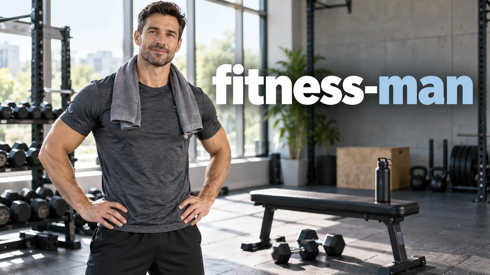 Fitness man following a balanced routine for strength, cardio, mobility, nutrition, sleep, hydration, recovery, and lasting fitness
