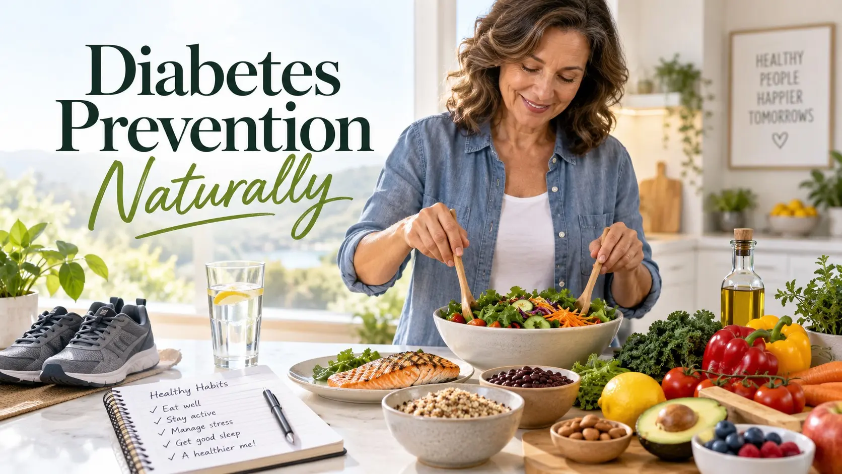 Diabetes Prevention Naturally with healthy food walking weight management and blood sugar screening