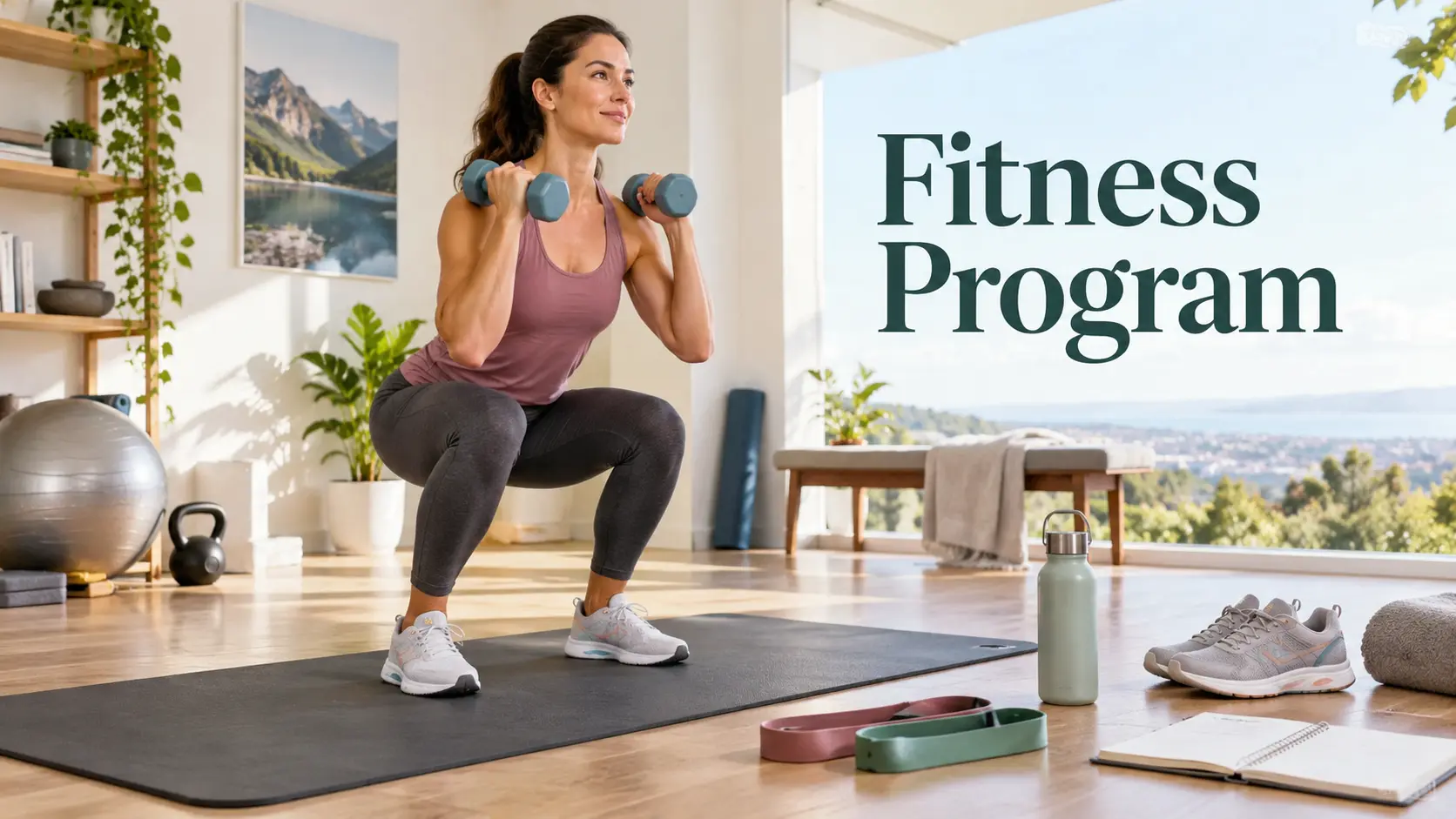Fitness program for beginners with walking, strength training, mobility, balance, recovery, goals, and progressive exercise planning.