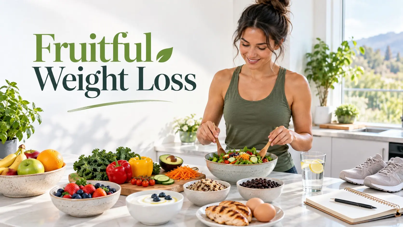 Fruitful weight loss with balanced meals, protein, fiber, movement, sleep, stress management, tracking, and sustainable healthy habits.