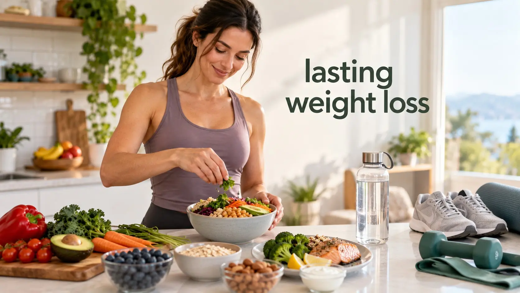 Lasting weight loss with balanced meals, protein, fiber, strength training, walking, sleep, tracking, and sustainable weight maintenance habits