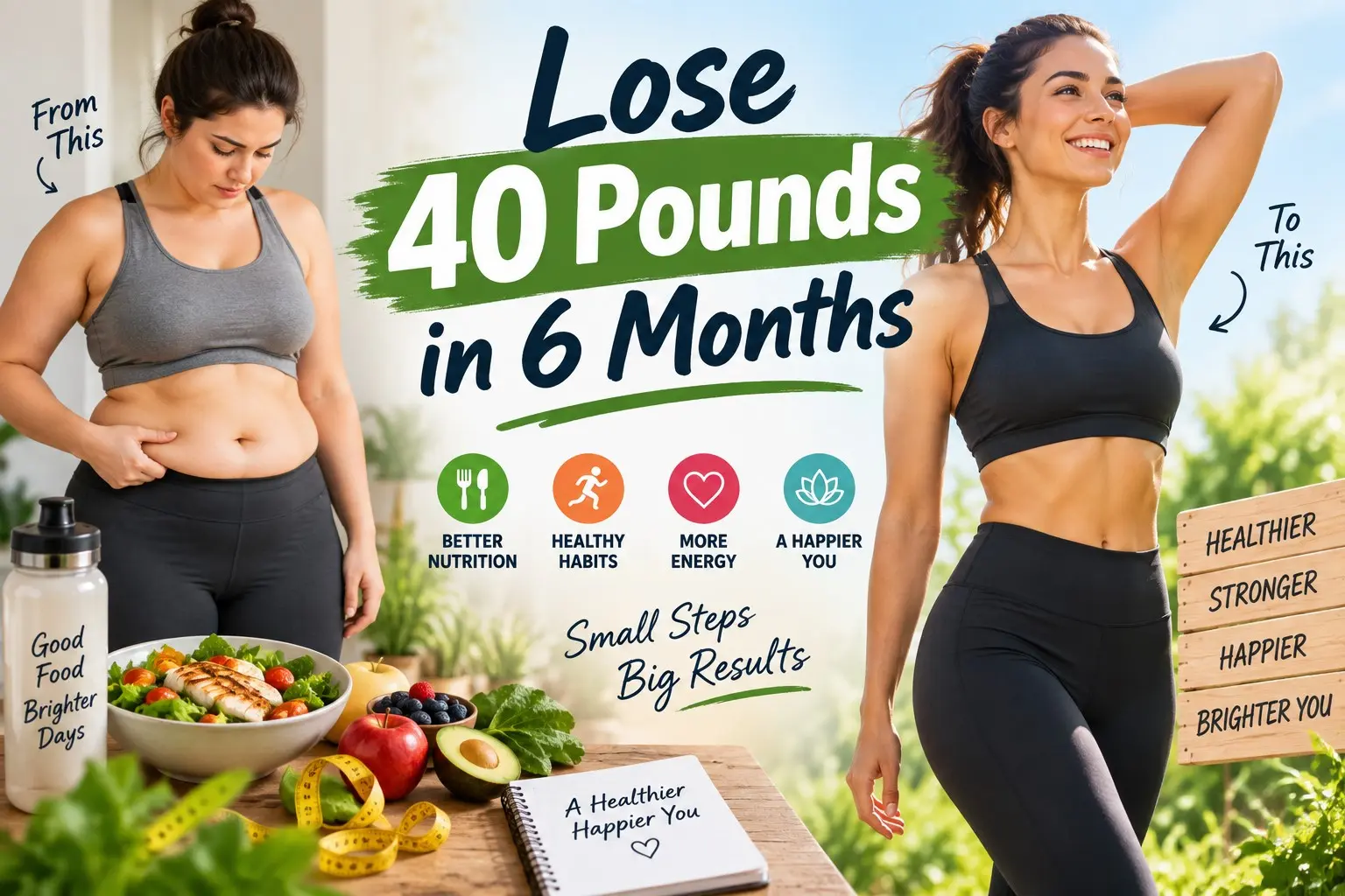 Lose 40 pounds in 6 months with balanced meals, protein, walking, strength training, sleep, tracking, and sustainable weight management