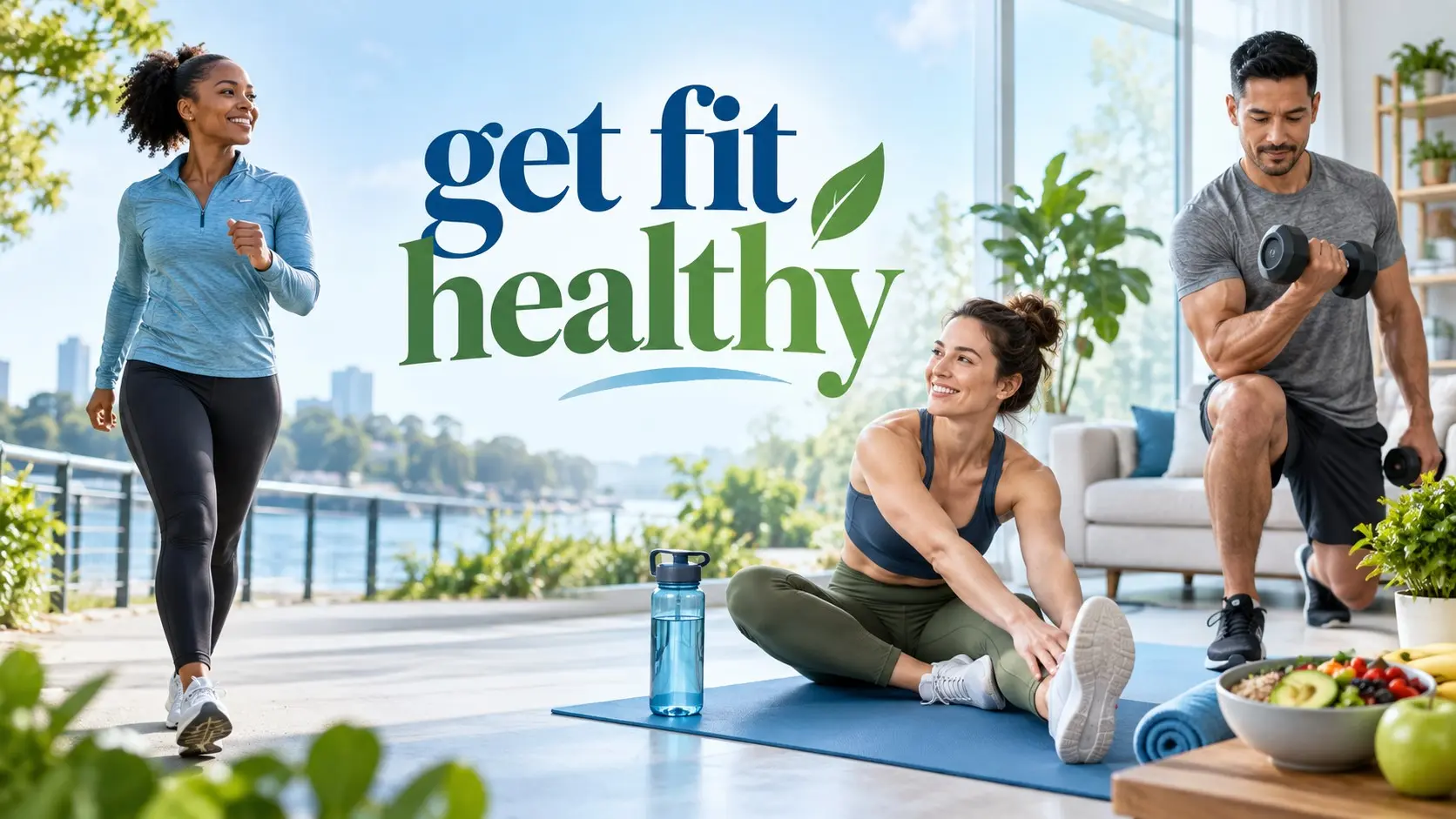 get fit healthy with walking, strength training, balanced food, hydration, sleep, and sustainable fitness habits