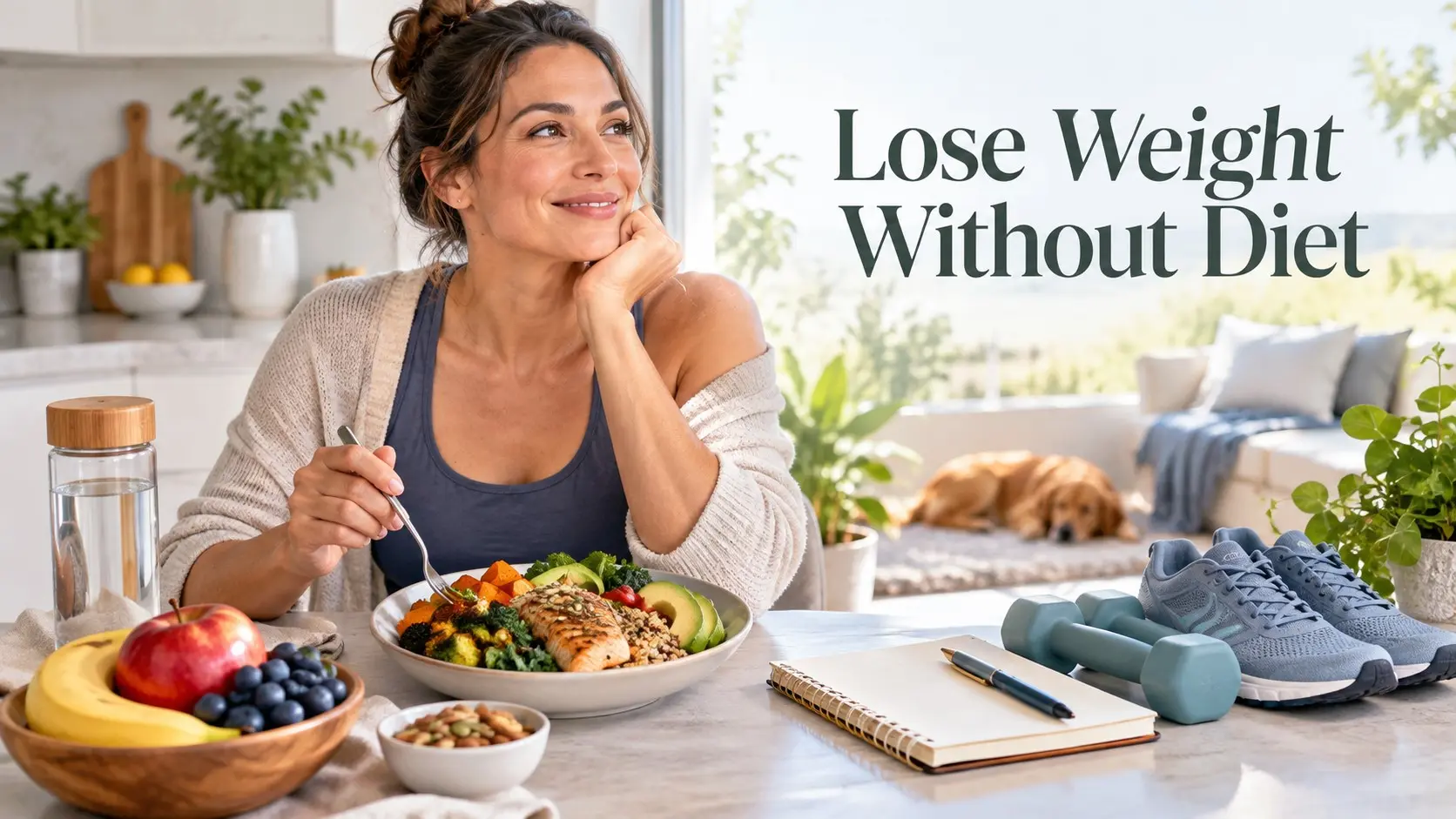 Lose weight without diet restrictions using portion awareness, protein, fiber, walking, strength training, sleep, and sustainable habits.