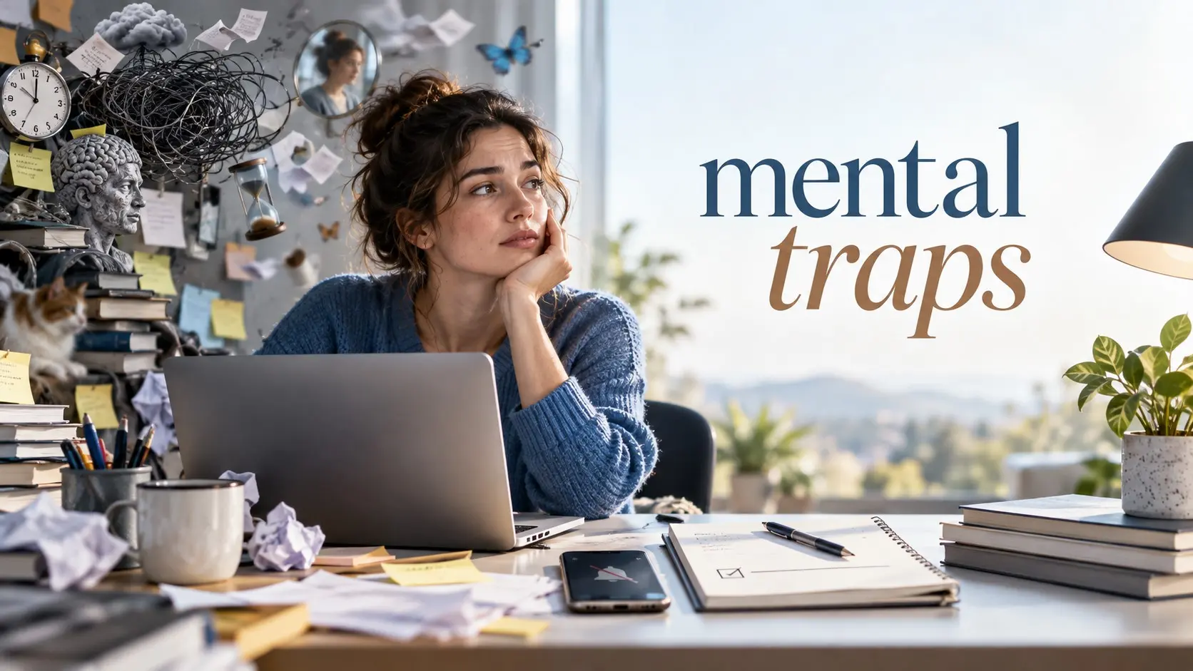 mental traps affecting productivity through overthinking, procrastination, perfectionism, distraction, and self criticism