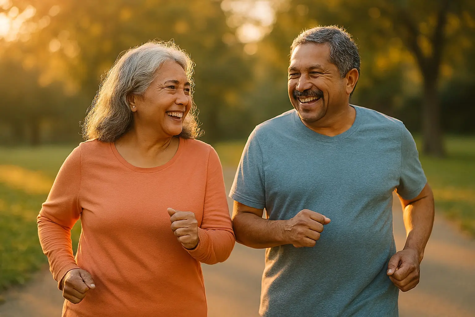 Happy older couple staying active together outdoors