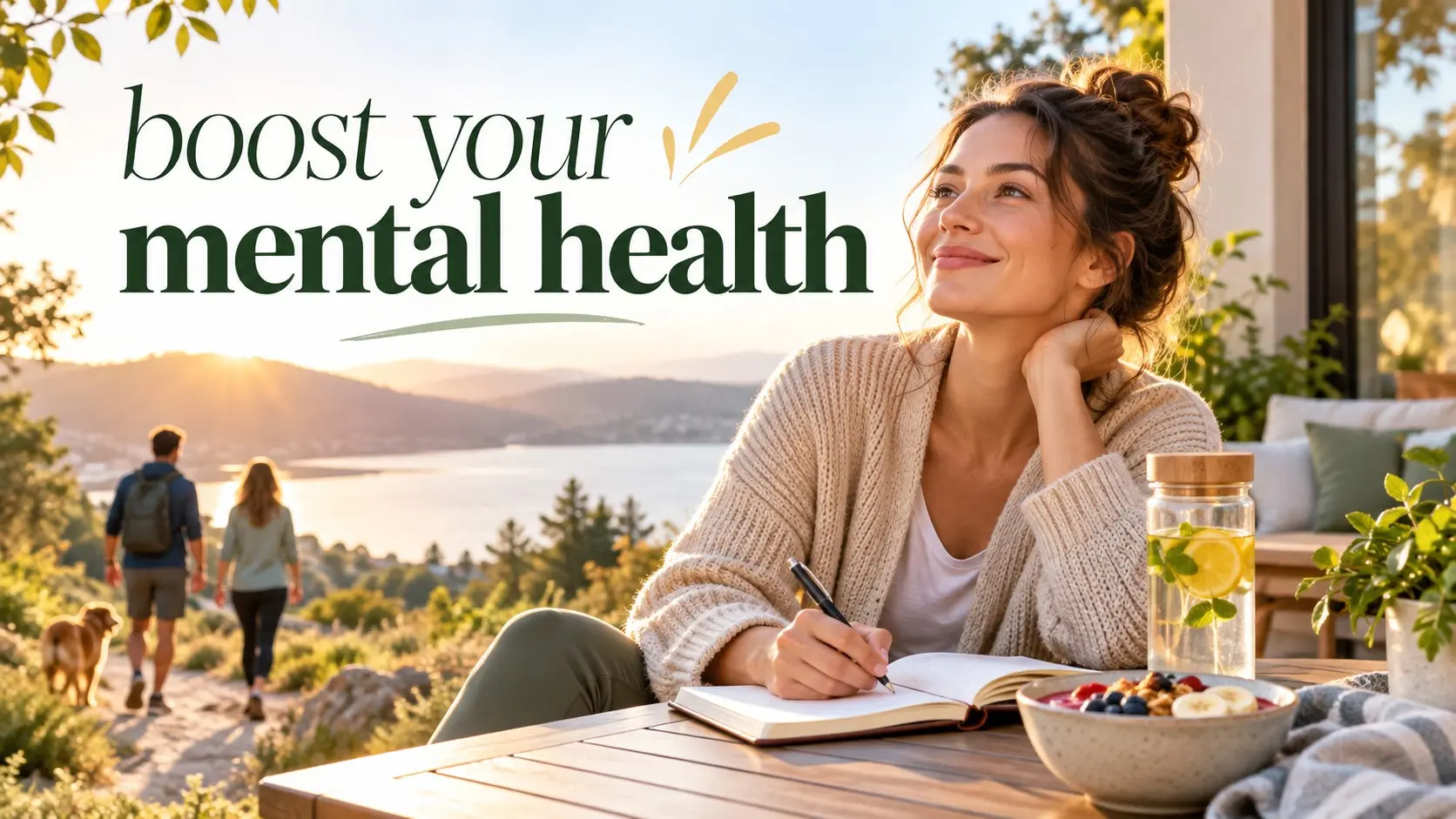 Boost your mental health with daily habits including walking, sleep, social connection, journaling, healthy meals, and calming self care