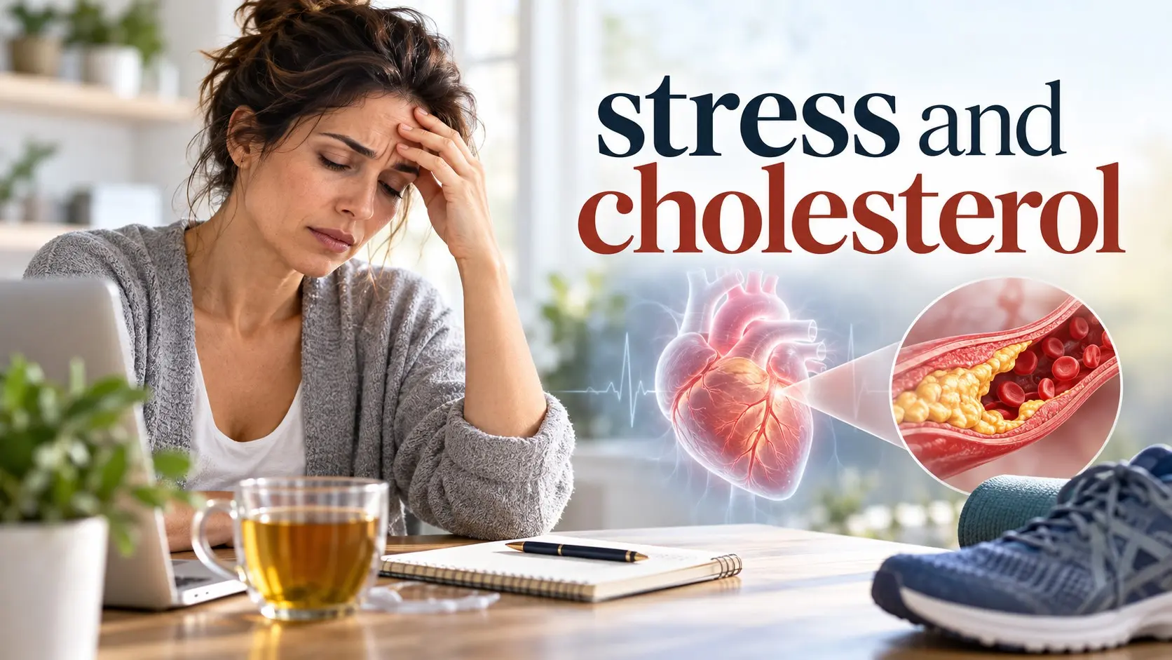 Stress and cholesterol explained with chronic stress, LDL cholesterol testing, heart health, exercise, sleep, and stress management