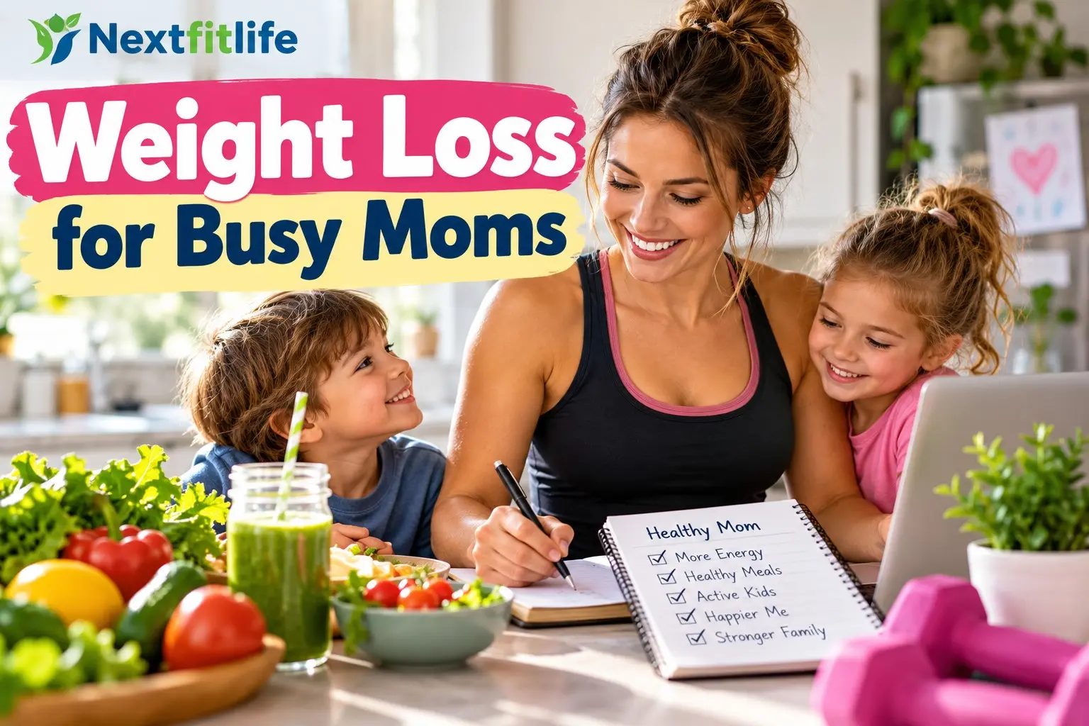 Weight loss for busy moms with healthy meals, walking, strength training, sleep, meal planning, and sustainable daily habits