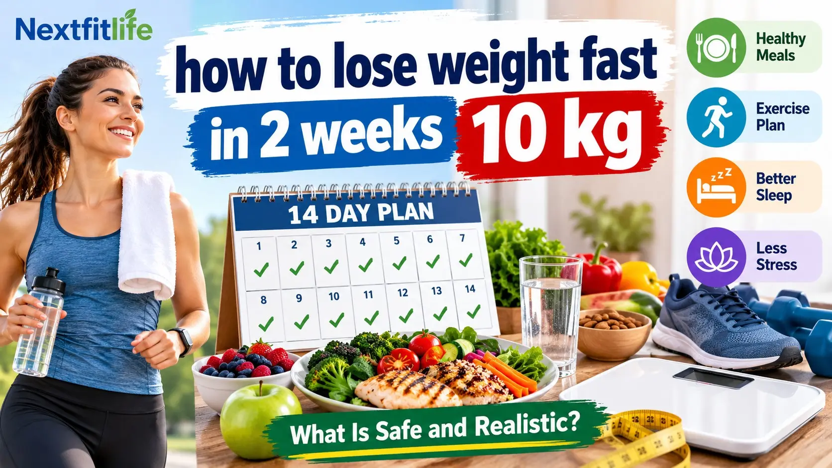 How to lose weight fast in 2 weeks 10 kg safely with balanced meals, exercise, sleep, and realistic weight loss guidance