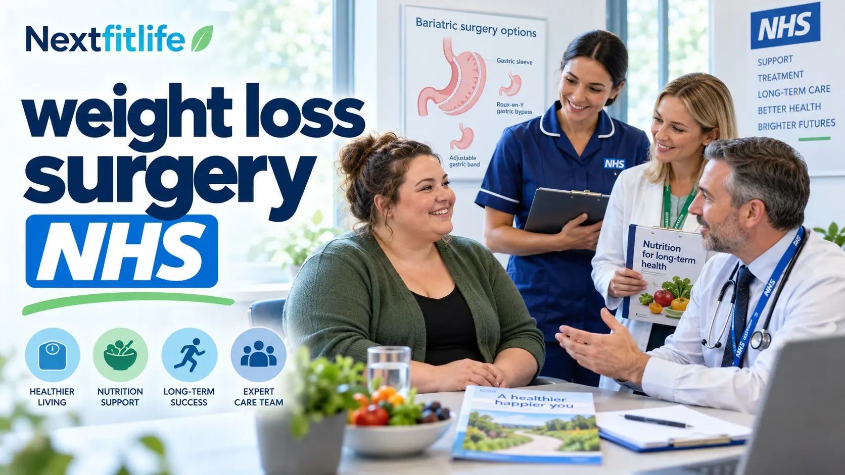 Weight loss surgery NHS consultation covering eligibility, gastric sleeve, gastric bypass, risks, recovery and lifelong follow up