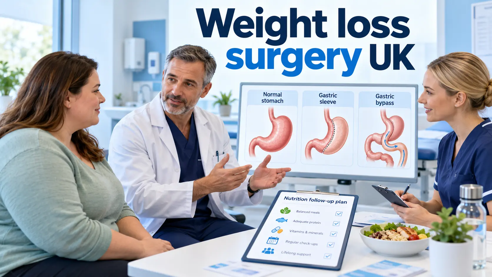 Weight loss surgery UK consultation comparing gastric sleeve and gastric bypass