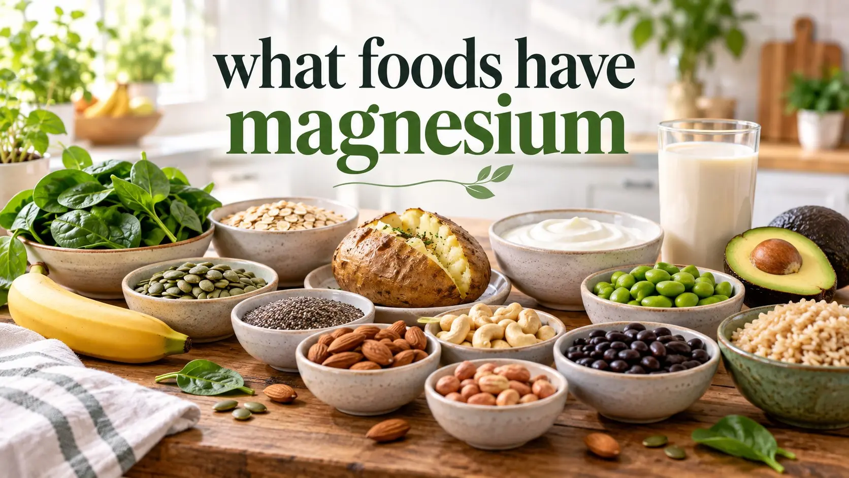 What foods have magnesium including pumpkin seeds chia almonds spinach beans oats soy milk yogurt and brown rice