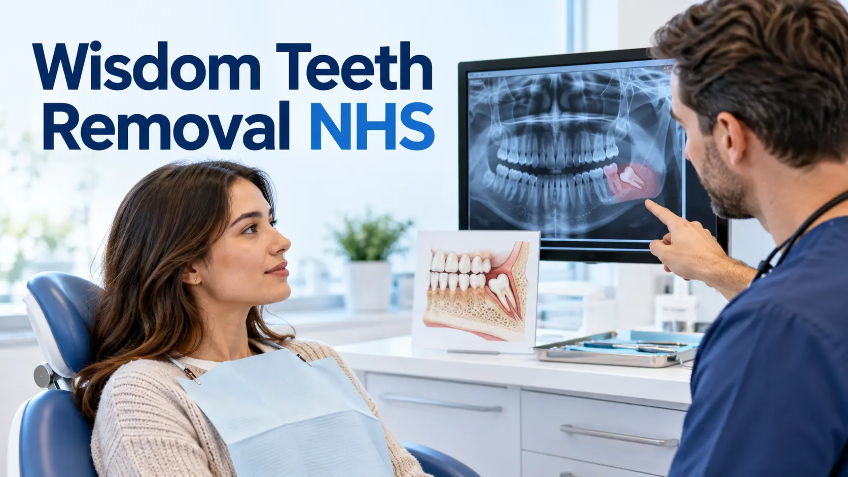 Wisdom Teeth Removal NHS consultation showing an impacted wisdom tooth on dental X ray