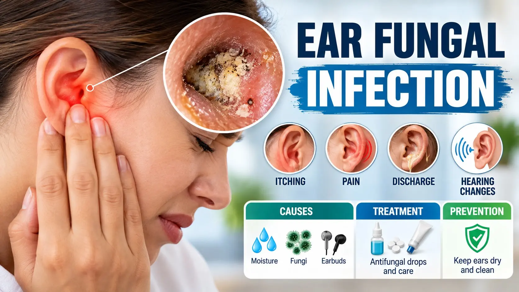 Ear fungal infection being examined by an ENT doctor with an otoscope