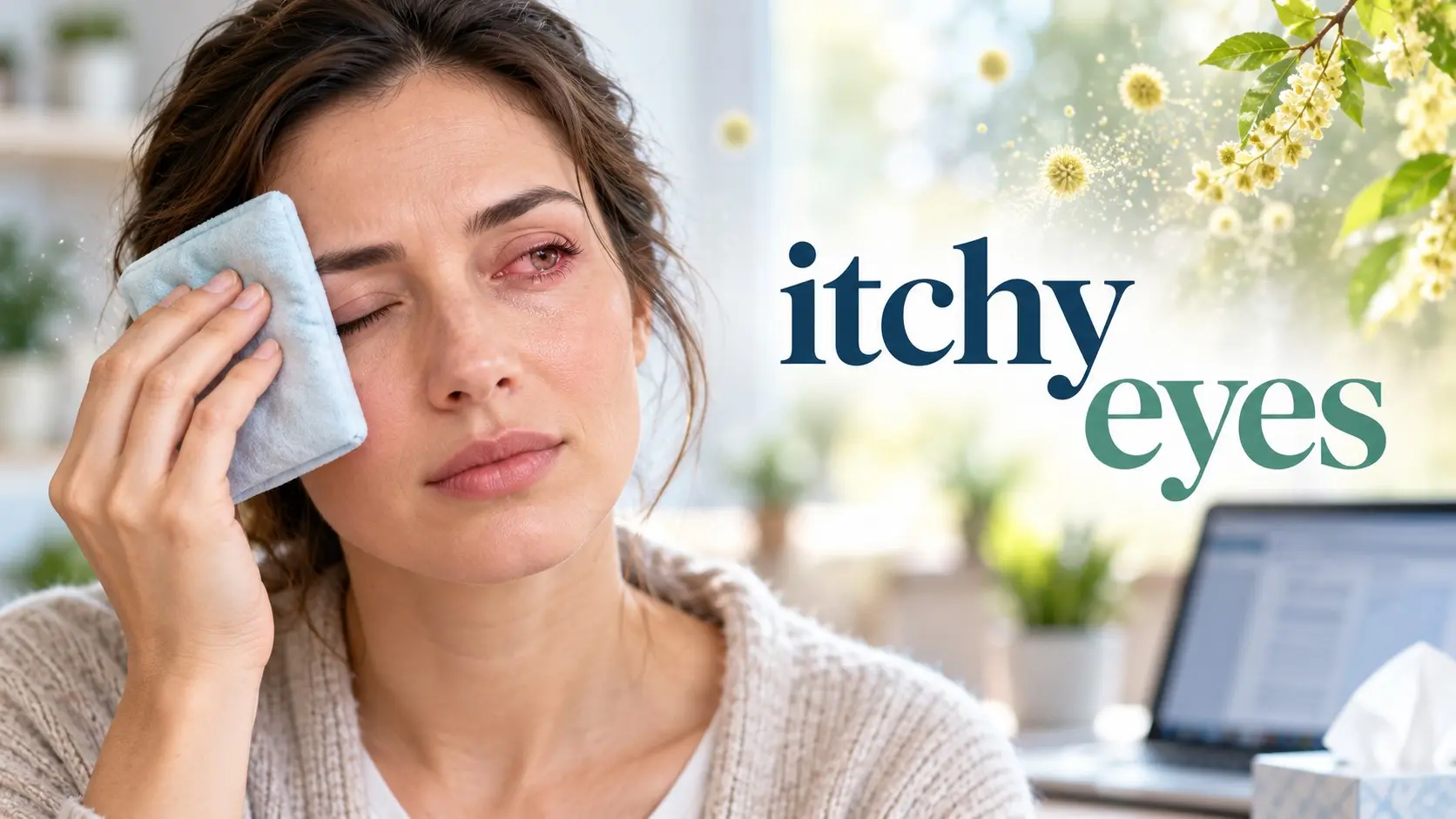 Itchy eyes with mild redness and a cool compress for safe relief