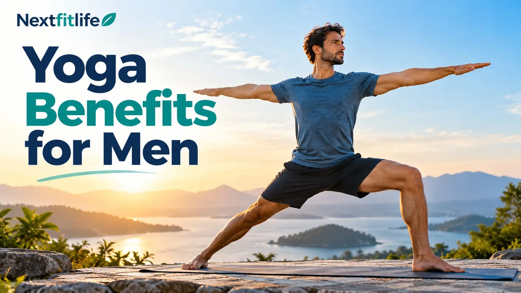Yoga benefits for men including flexibility, mobility, balance, strength, stress relief and better physical function
