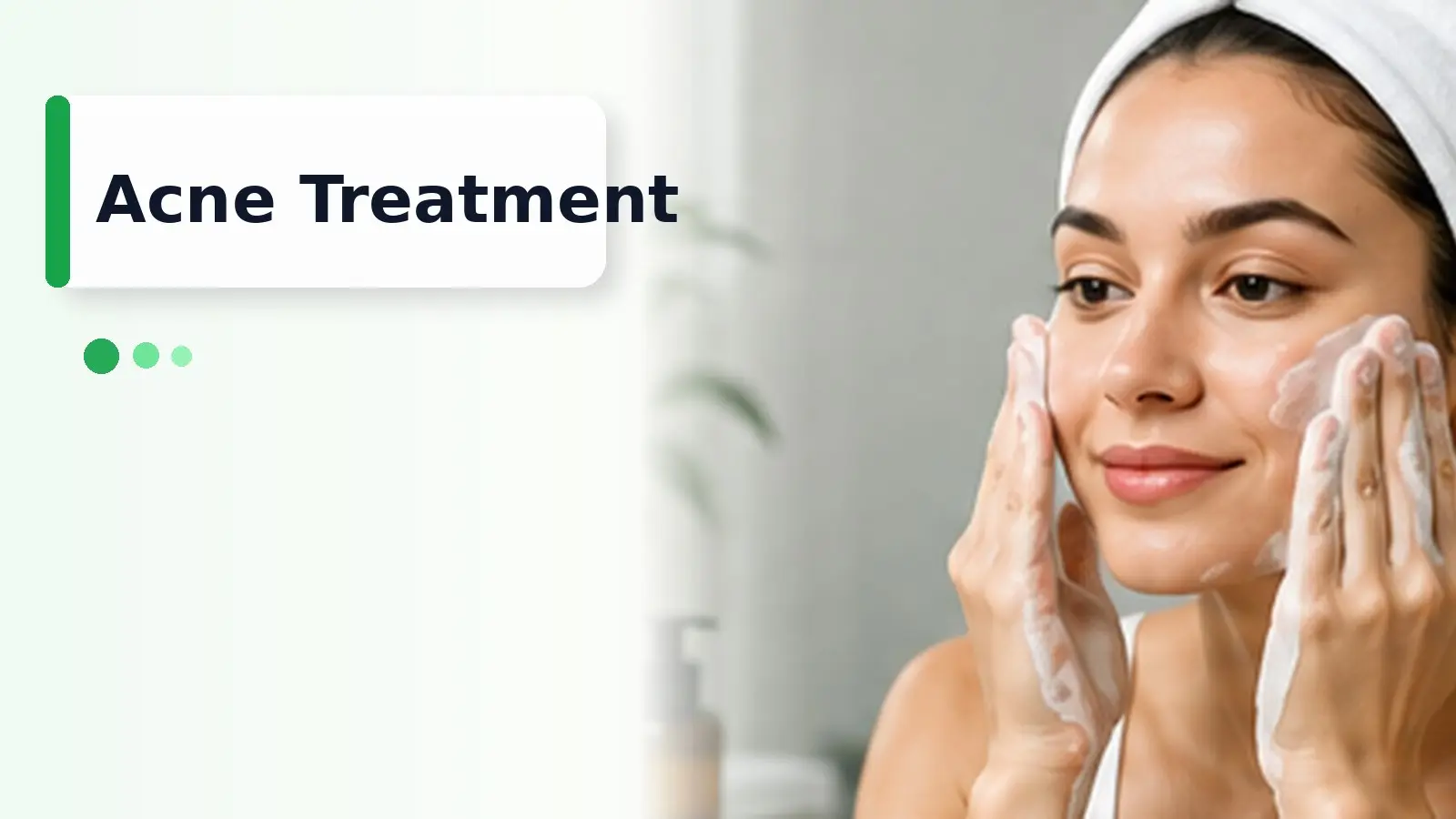 Young adult with mild acne discussing an acne treatment routine with a dermatologist beside gentle skincare products
