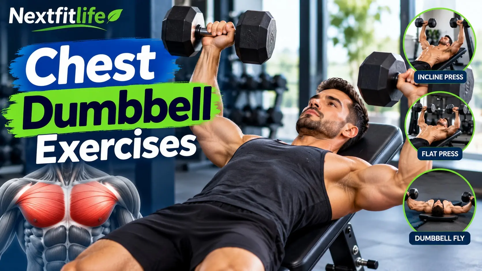 Chest dumbbell exercises showing safe dumbbell pressing form for chest strength