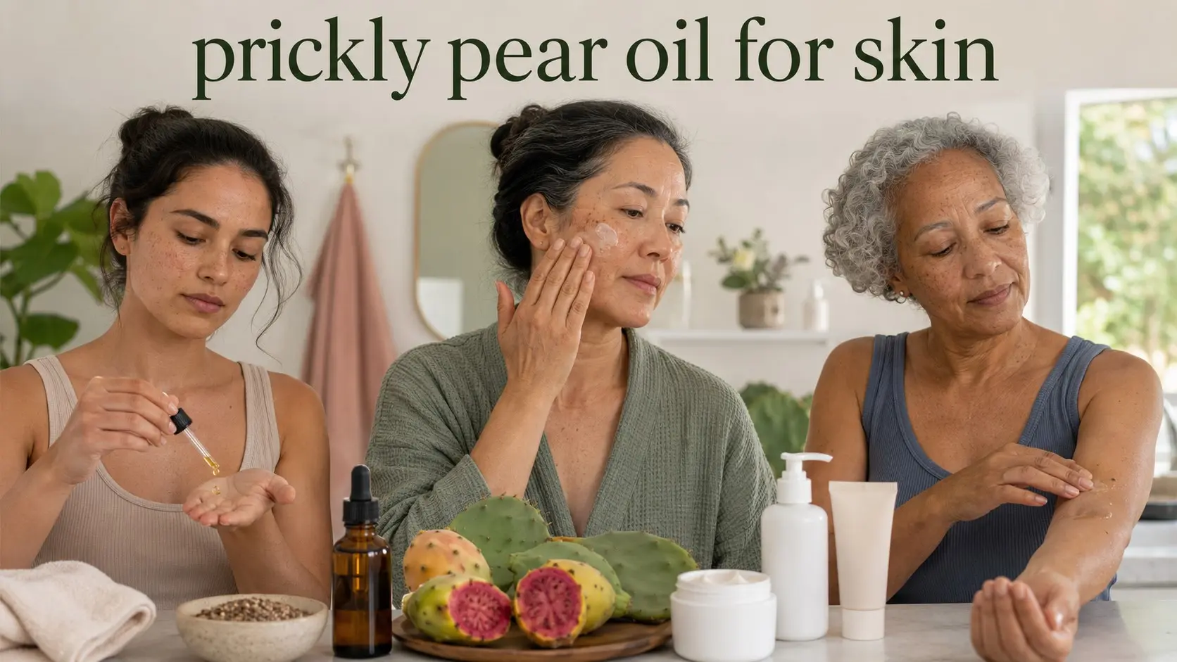 prickly pear oil for skin - Adults applying and patch testing prickly pear seed oil as part of a simple skin care routine