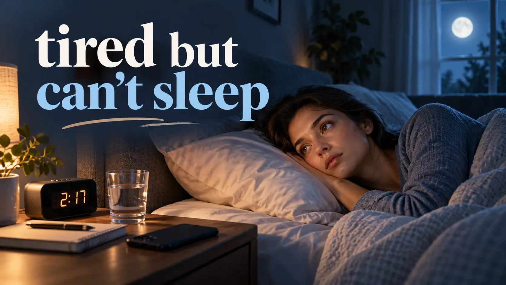 Tired but can't sleep while lying awake in bed at night