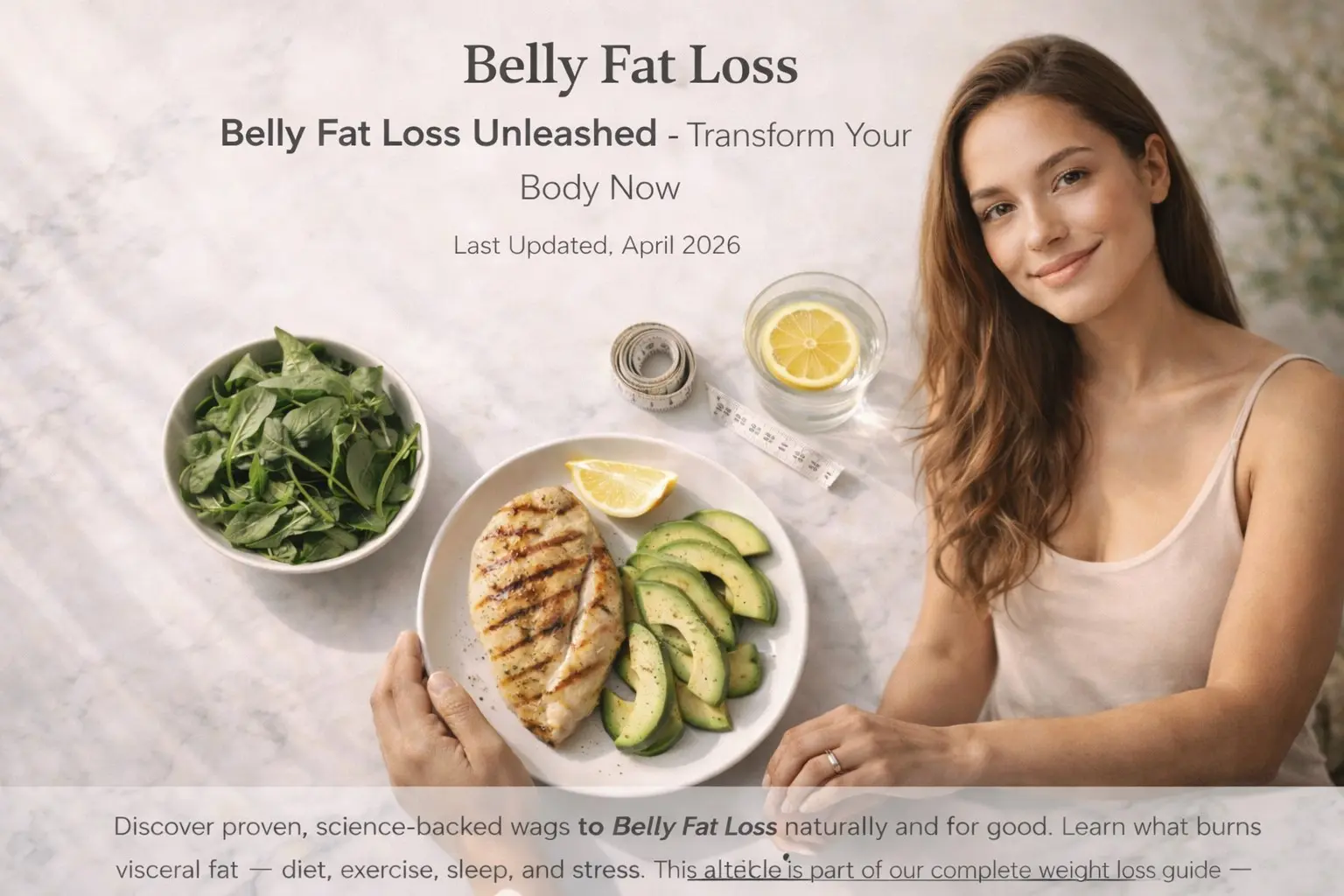 Healthy foods and a tape measure representing natural belly fat loss strategies