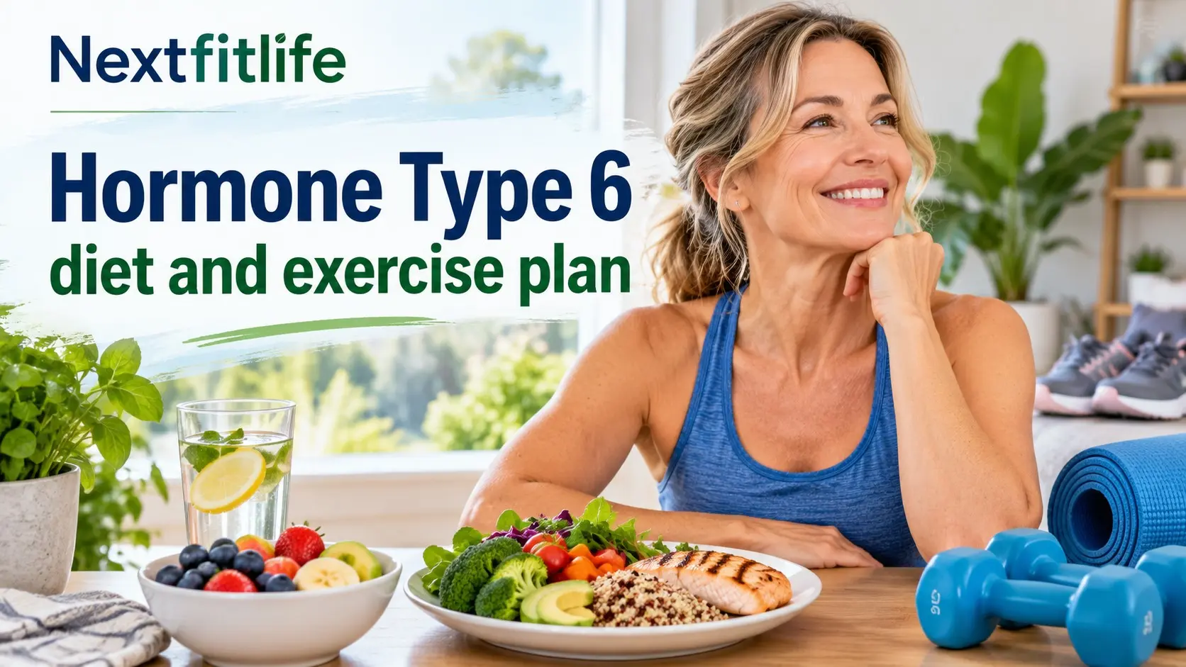 Hormone Type 6 diet and exercise plan with balanced meals, walking, strength training, sleep, and evidence based menopause health habits