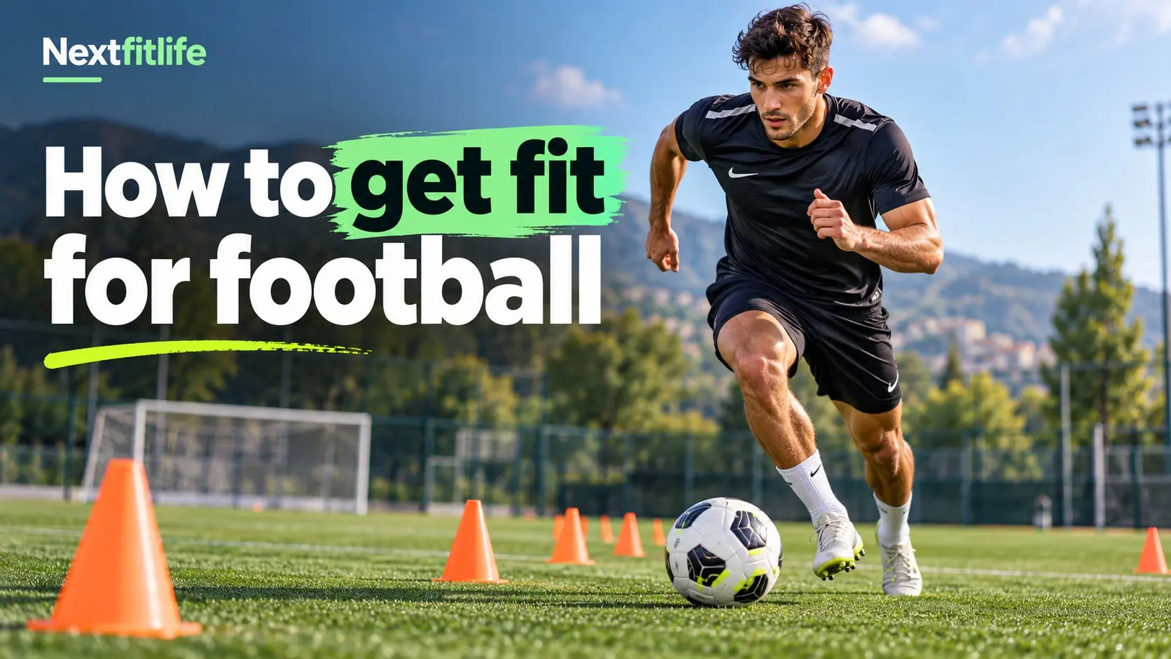 How to get fit for football with sprint training, strength work, change of direction drills, ball skills, and match conditioning