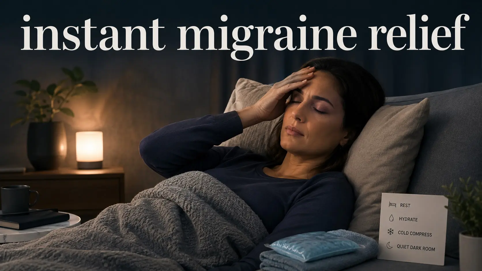Instant migraine relief - Adult with migraine rests in a dim quiet room while reviewing a personalized acute migraine treatment plan with a healthcare professional.