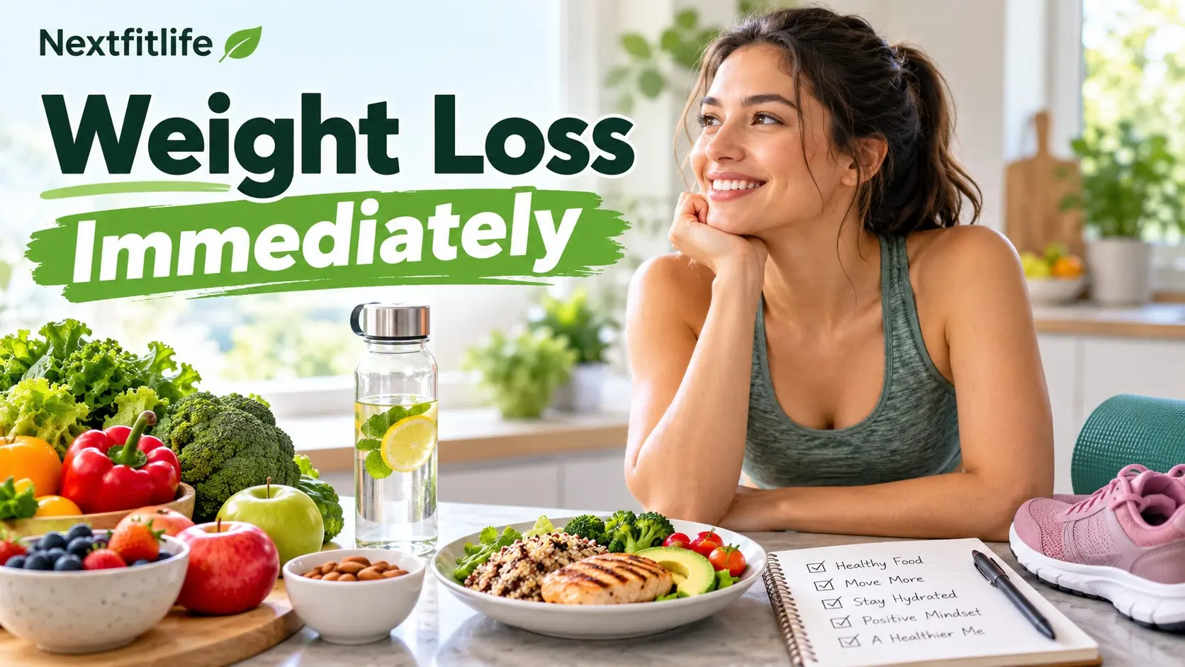 Weight loss immediately with healthy food, walking, strength training, hydration, and realistic progress tracking