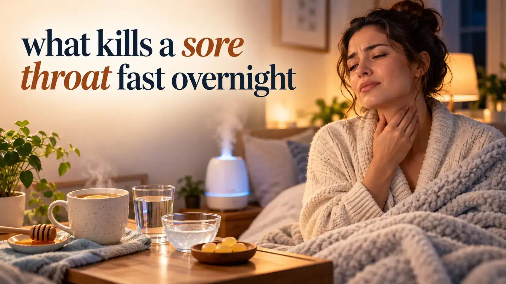 what kills a sore throat fast overnight with salt water, honey, fluids, lozenges, and humidified air