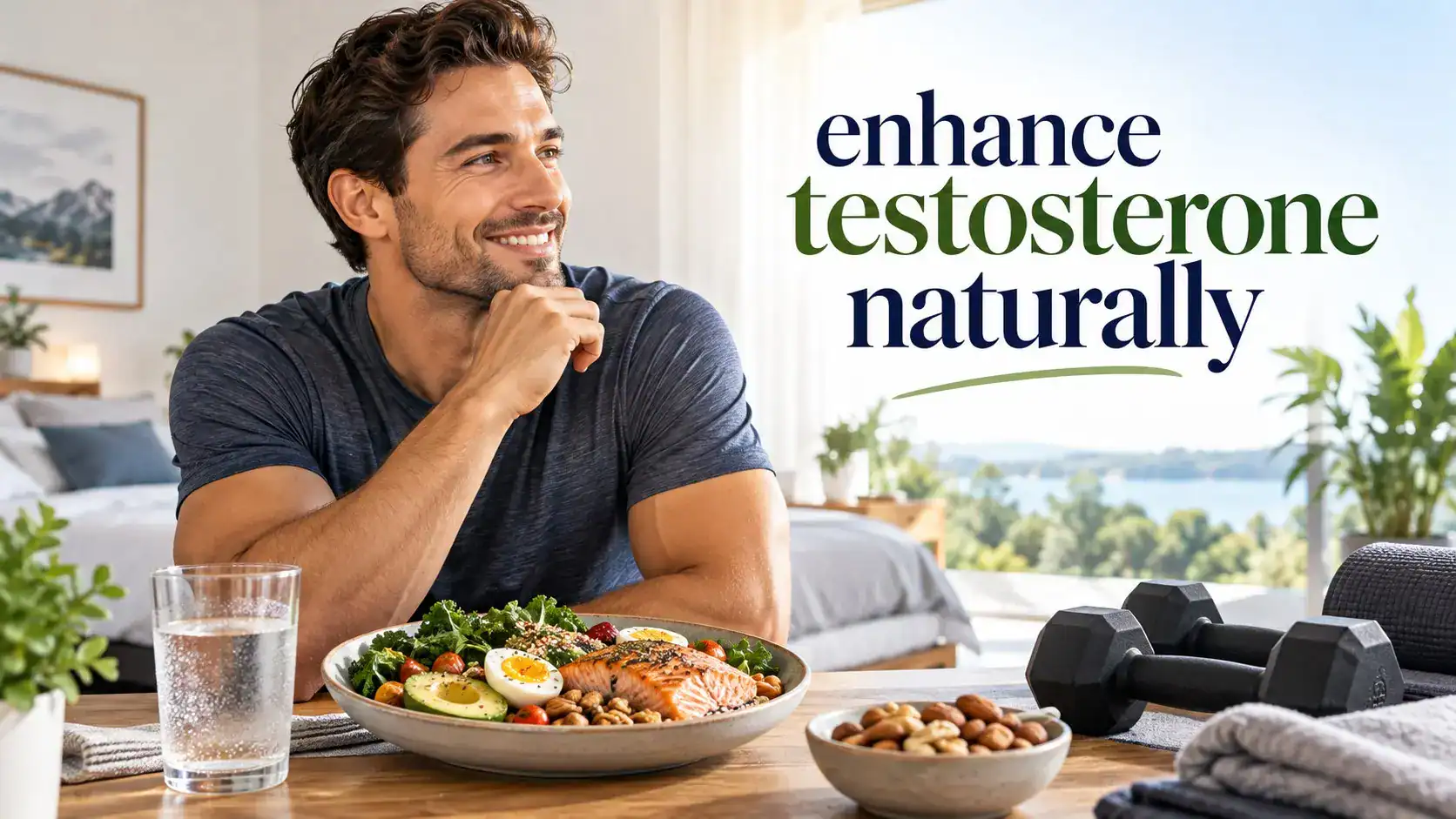 enhance testosterone naturally with strength exercise, healthy food, sleep, weight management, and proper hormone testing