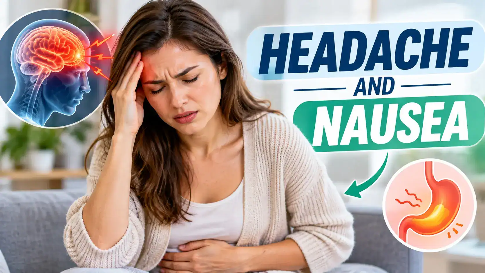headache and nausea symptoms with temple pain, stomach discomfort, migraine sensitivity, hydration, and symptom tracking