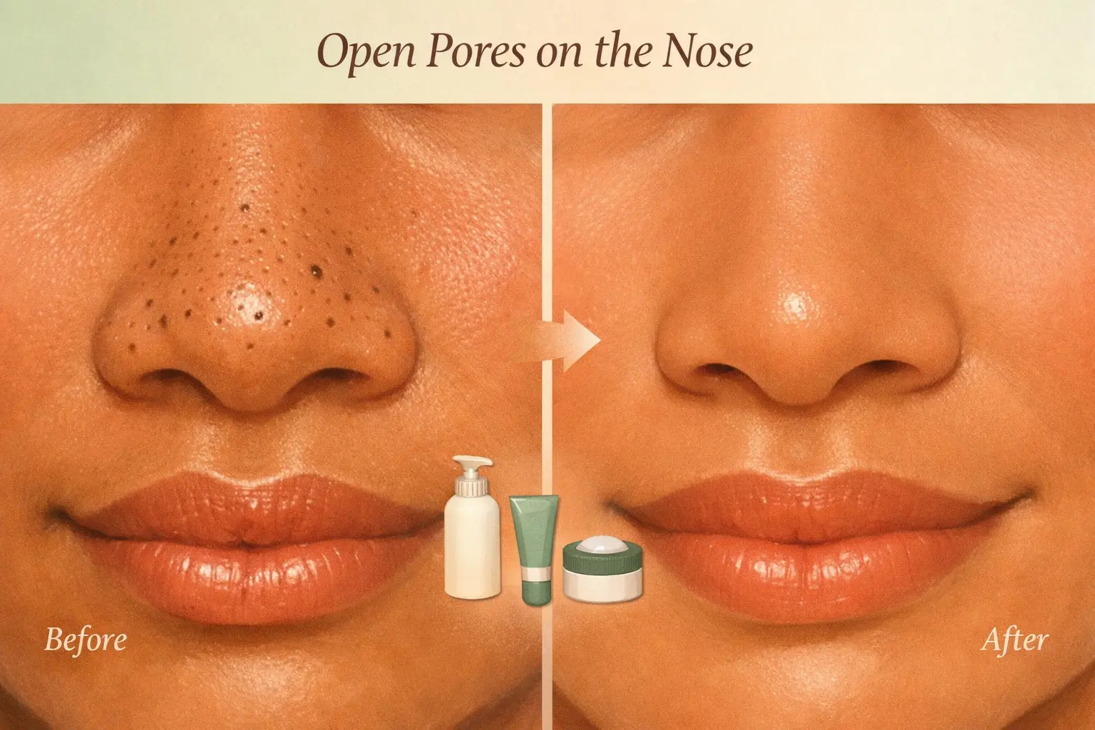 Open pores on the nose guide showing how to minimize enlarged nose pores with niacinamide salicylic acid retinol and the best skincare routine for 2026