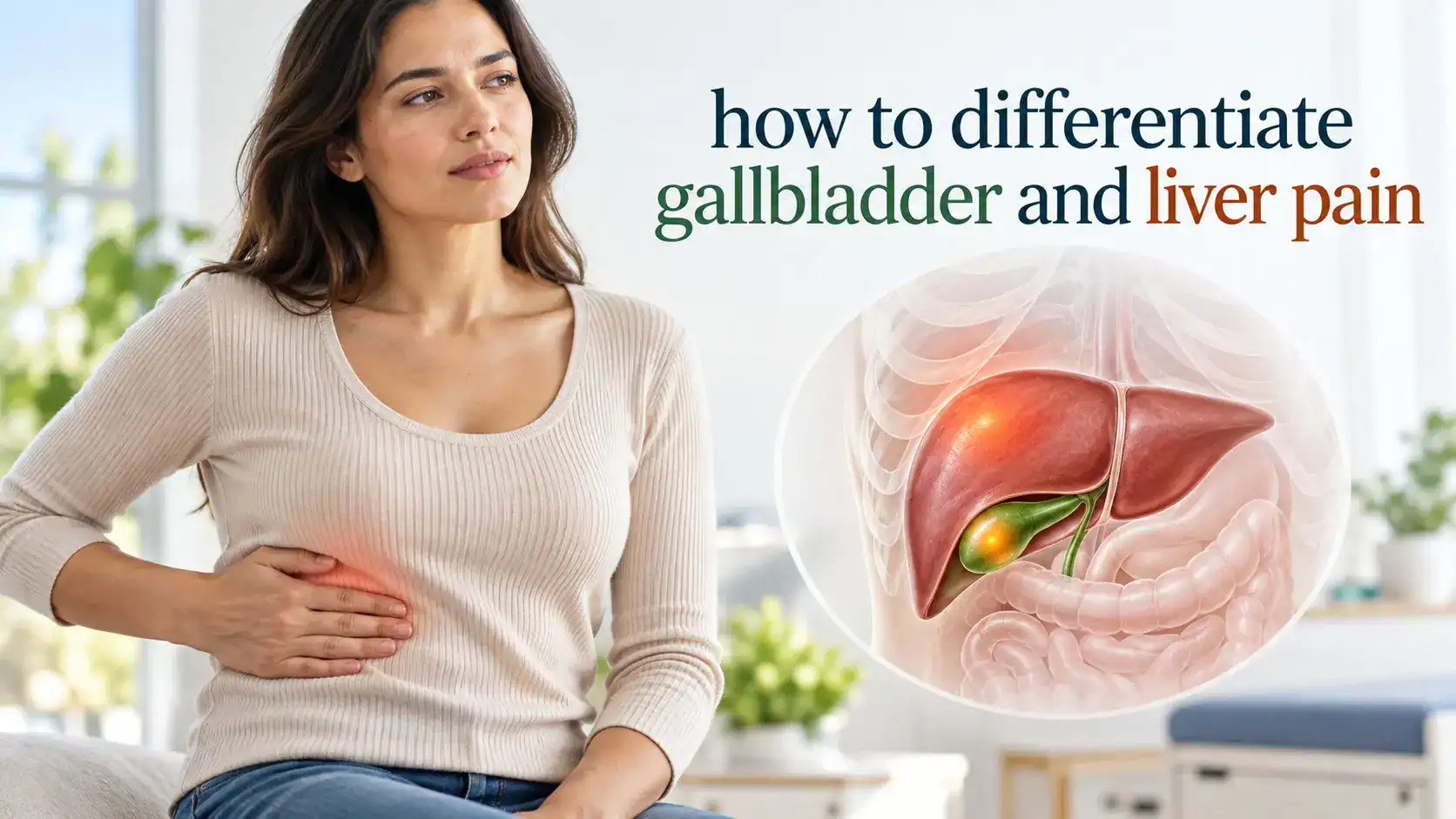 how to differentiate gallbladder and liver pain using pain location, meal triggers, fever, jaundice, and right upper abdominal symptoms
