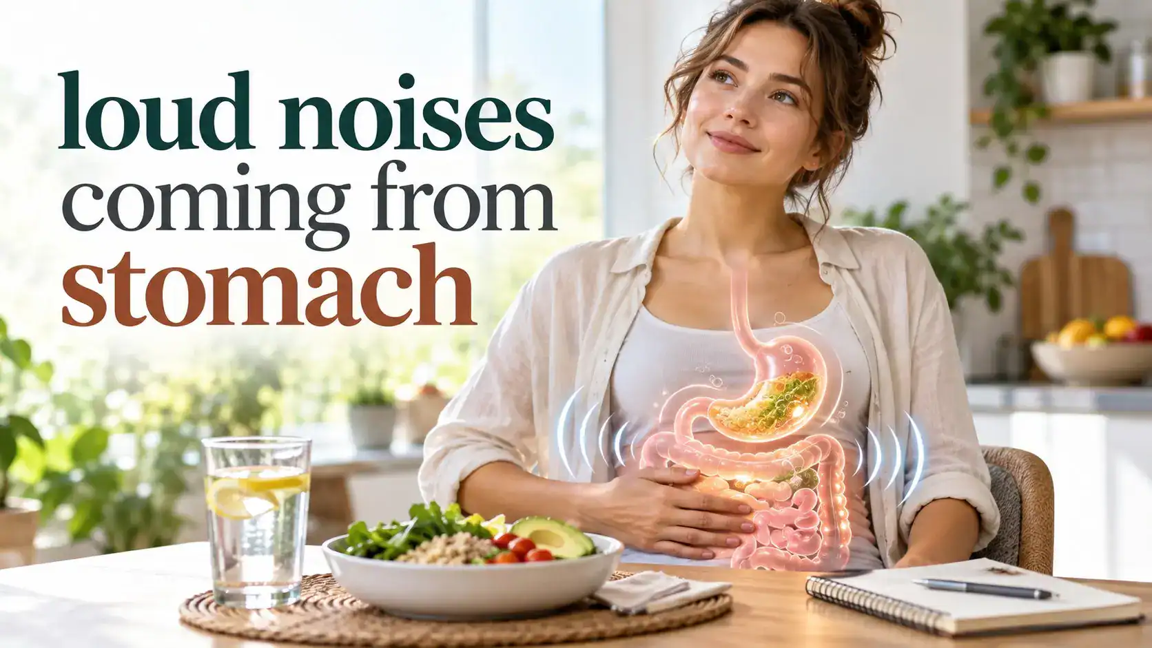 loud noises coming from stomach caused by normal bowel sounds, gas, hunger, digestion, food intolerance, and intestinal movement