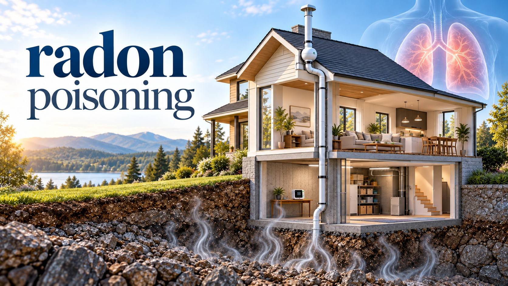 radon poisoning risk showing indoor radon exposure, home testing, mitigation, and long term lung cancer prevention