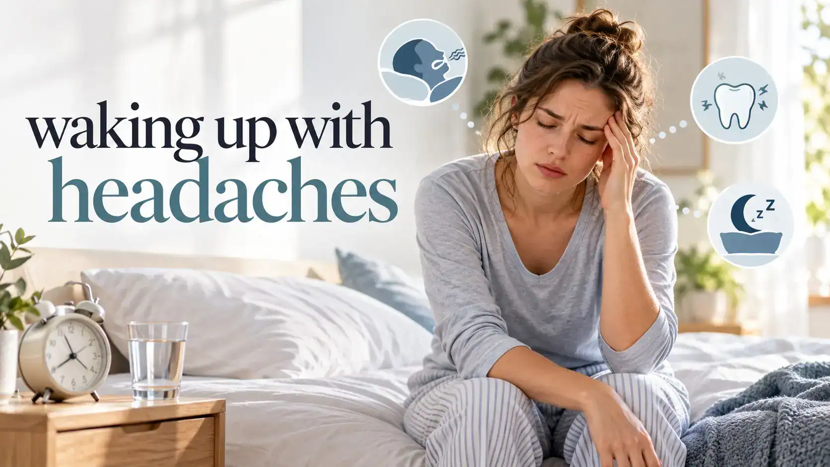 waking up with headaches linked with sleep apnea, migraine, teeth grinding, poor sleep, dehydration, and other morning headache causes