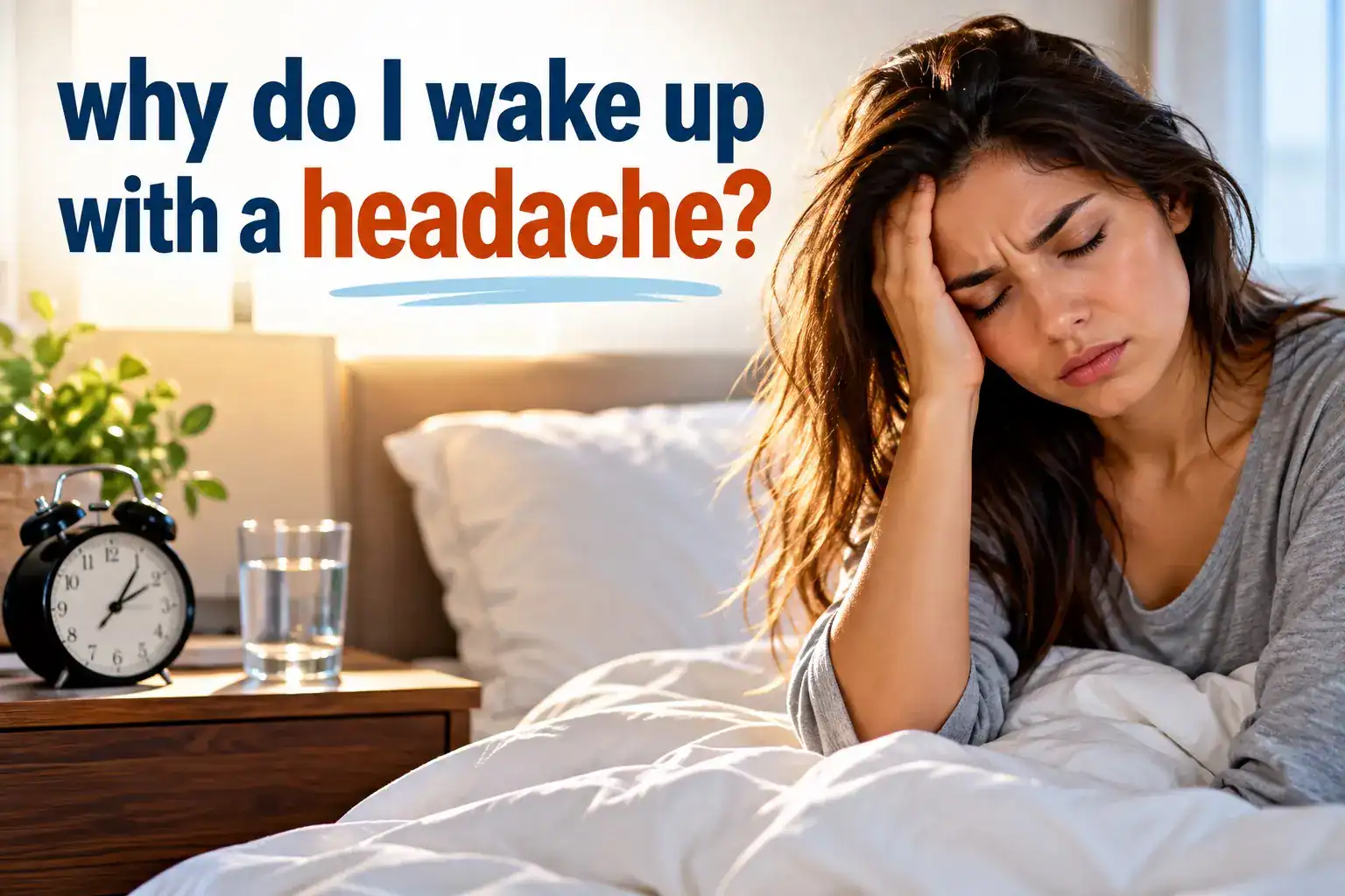 why do I wake up with a headache showing morning headache, sleep apnea, migraine, teeth grinding, poor sleep, and dehydration clues