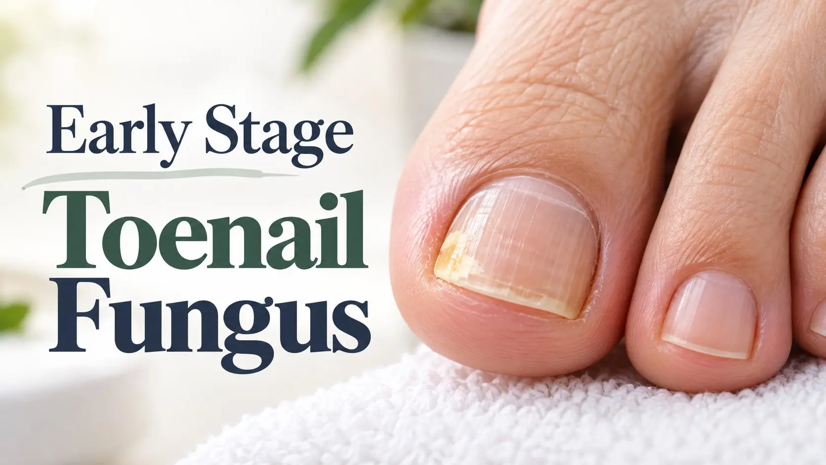 Early stage toenail fungus showing a small yellow white spot and mild changes at the edge of a toenail
