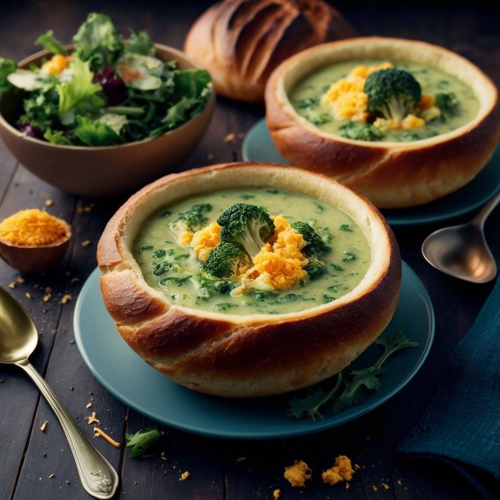 Broccoli Cheddar Soup in Bread Bowls