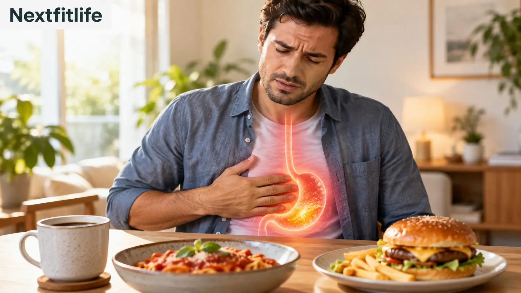 Stomach acidity and acid reflux causing burning discomfort after a meal